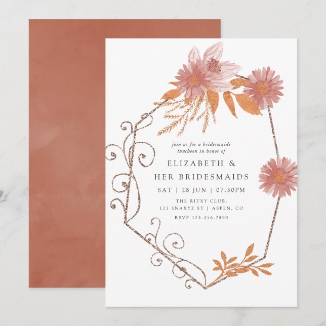 Geometric Terracotta Bridesmaids Luncheon Inbjudningar (Fram/baksida)