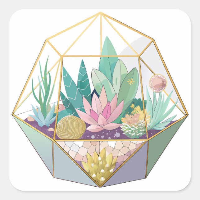 Geometric Terrarium Fyrkantigt Klistermärke (Framsida)