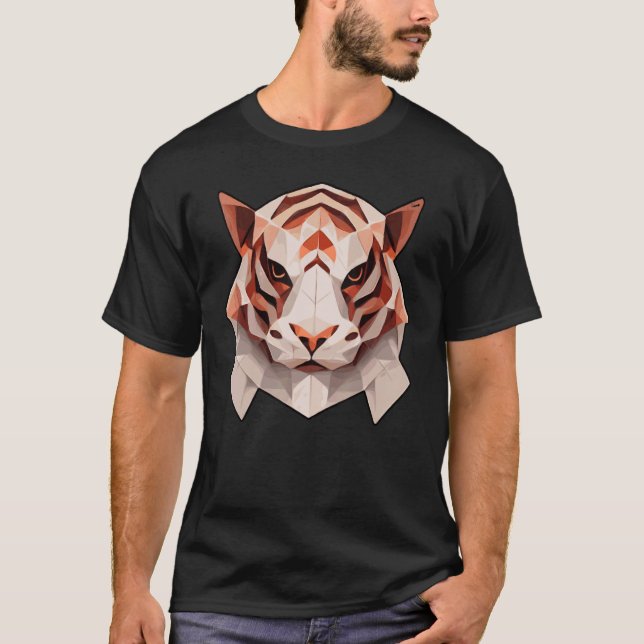 Geometric Tiger Polygon Low Poly Tiger Face T Shirt (Framsida)