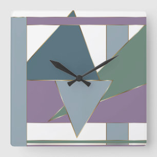 Geometric Triangle Mönster Blue Violet Grönt Fyrkantig Klocka