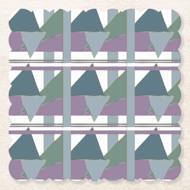 Geometric Triangle Mönster Blue Violet Grönt Underlägg Papper (Framsida)