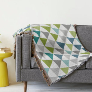 Geometric Triangle Navy Grönt Grått Modern Abstrak Mysfilt