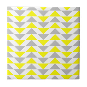 Geometric Triangles Gult, Grått, Vita Mönster Kakelplatta
