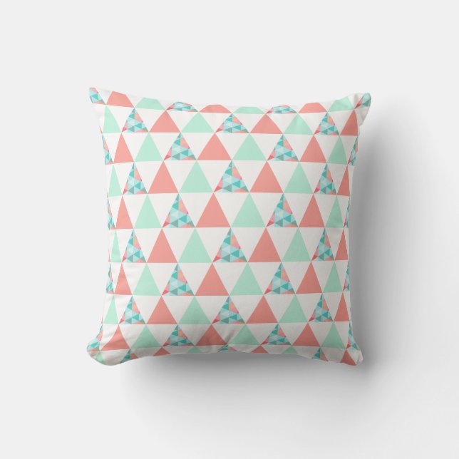 Geometric Triangles Mint Grönt Coral Rosa Mönster Kudde (Framsida)