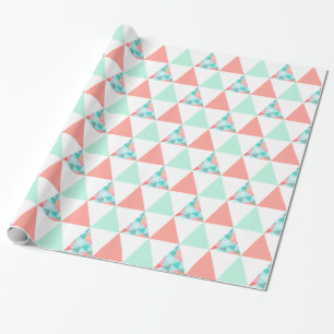 Geometric Triangles Mint Grönt Coral Rosa Mönster Presentpapper