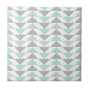 Geometric Triangles Mint Grönt Grått White Mönster Kakelplatta
