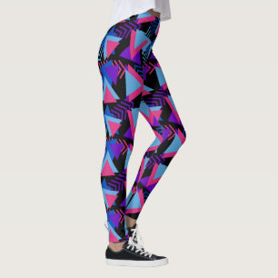 Geometric Triangles Rosa Black Turcos Blue Leggings