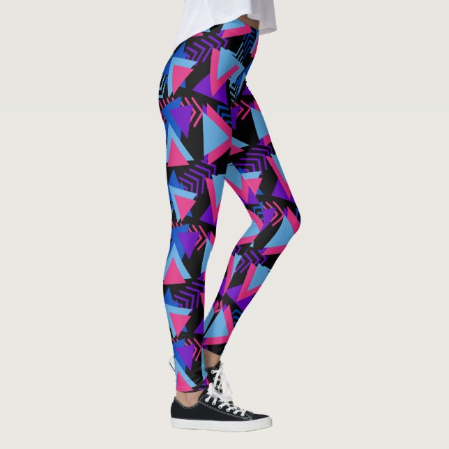Geometric Triangles Rosa Black Turcos Blue Leggings (Höger)