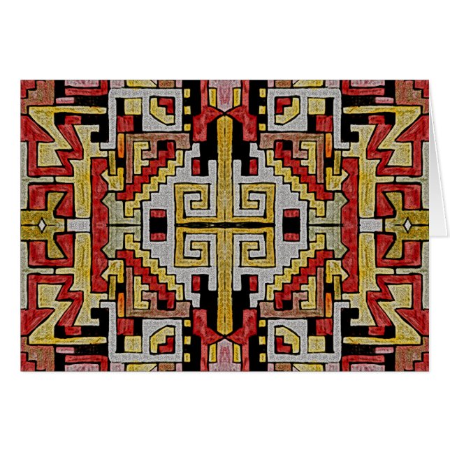 Geometric Tribal/Ethnic Mönster red & gult Hälsningskort (Framsidan Horizontal)