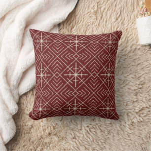 Geometric Tribal Lera Trasa Mönster Cream Burgundy Kudde
