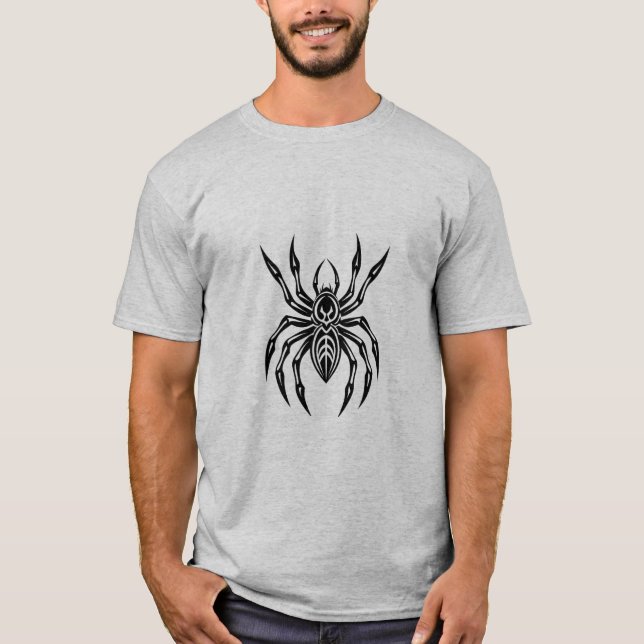 Geometric Tribal Spider - Minimalist Black Insekt T Shirt (Framsida)