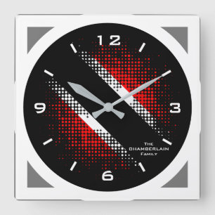 Geometric Trinidad och Tobago Dot Mönster Flagga Fyrkantig Klocka