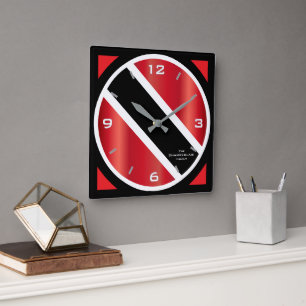 Geometric Trinidad och Tobago Flagga och FAMILY NA Fyrkantig Klocka