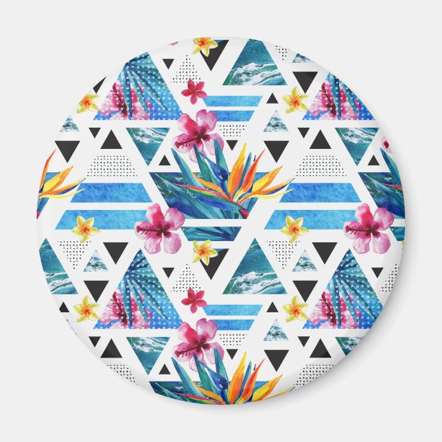 Geometric Tropical Flowers Mönster Magnet (Framsidan)