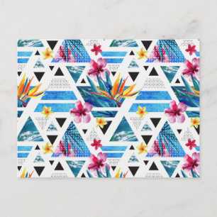 Geometric Tropical Flowers Mönster Vykort