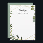 Geometric Tropical Grönt Löv Spanska Bröllop Rådkort<br><div class="desc">Denna geometriska tropiska grönt lämnar det spanska rådgivningskortet bröllop är perfekt för ett modernt bröllop. Utformningen har handmålade vackra löv för grönt, som lägger till ett guld-geometriskt ram. De här korten är perfekter för bröllop, möhippa, babydusch, studentfest och mycket mer. Anpassa korten med namn från bruden och brudgummen, blivande föräldrar...</div>