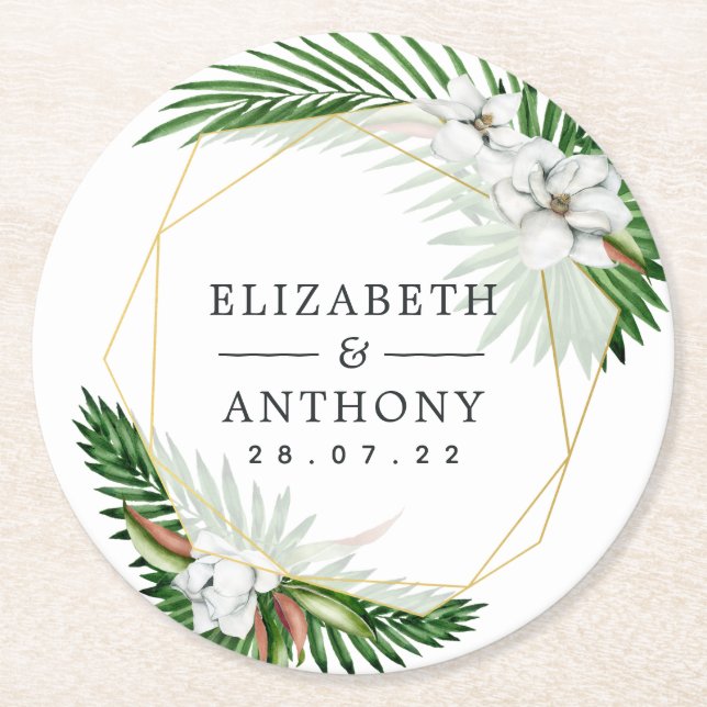 Geometric Tropical Orchids Beach Wedding Underlägg Papper Rund (Framsidan)