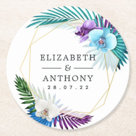 Geometric Tropical Orchids Beach Wedding Underlägg Papper Rund