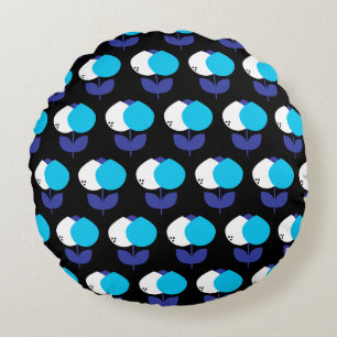 Geometric Tulips Blue and Black Rund Kudde