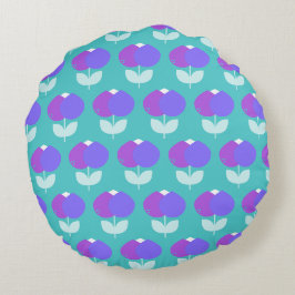 Geometric Tulips Lila och Aqua Rund Kudde