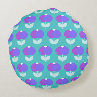 Geometric Tulips Lila och Aqua Rund Kudde