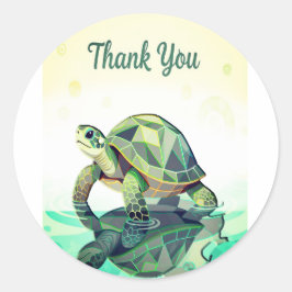 Geometric Turtle “Thank You” Sticker – Modern Ocea Runt Klistermärke