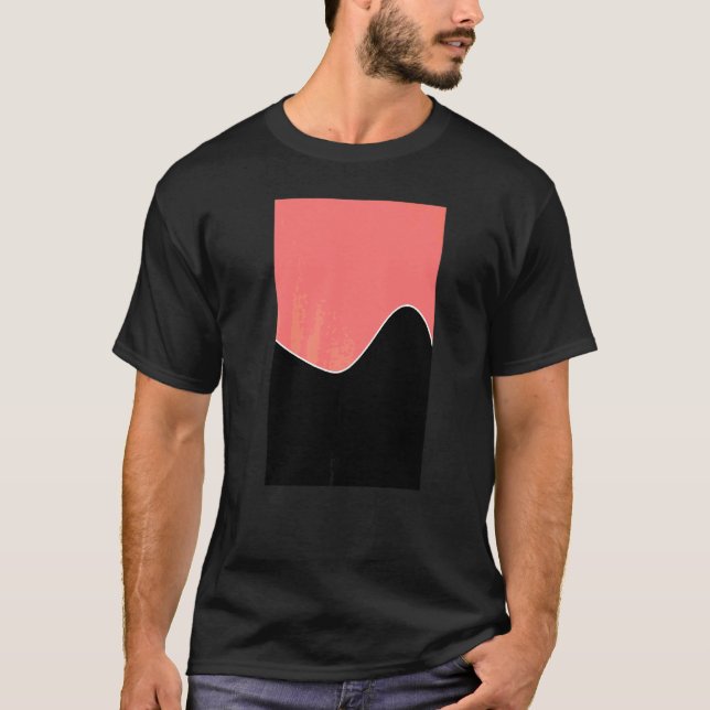 Geometric Two Tone Wave Mönster Coral Rosa and BLA T Shirt (Framsida)