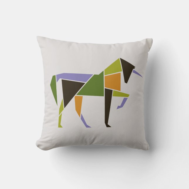 Geometric Unicorn Modern Abstrakt Tangram Animal Kudde (Framsida)