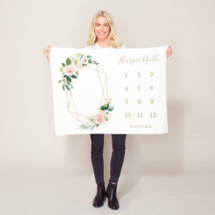 Geometric Vår Blommigts Baby milstolpe Blankett Fleecefilt