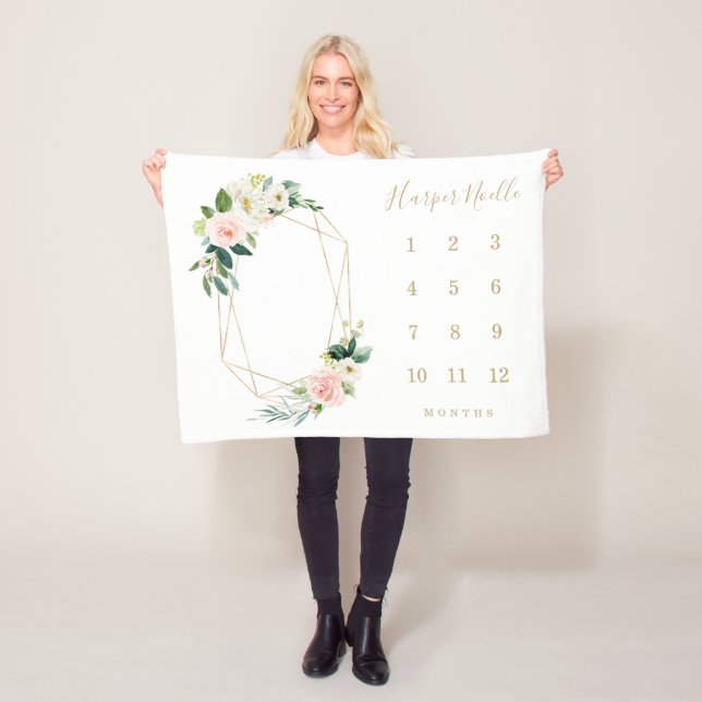 Geometric Vår Blommigts Baby milstolpe Blankett Fleecefilt (På plats)