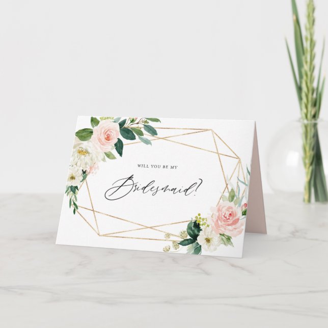 Geometric Vår Blooms blir min bridesmaid Kort (Framsida)