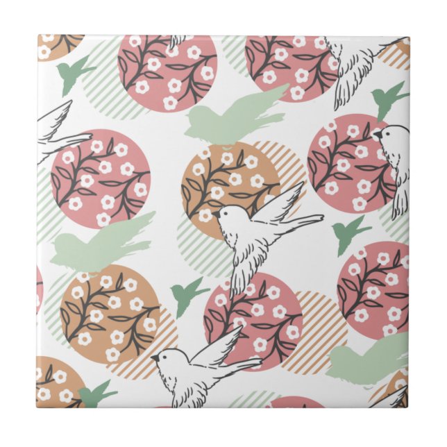 Geometric Vår Natature and Animal Mönster Art Kakelplatta (Framsidan)
