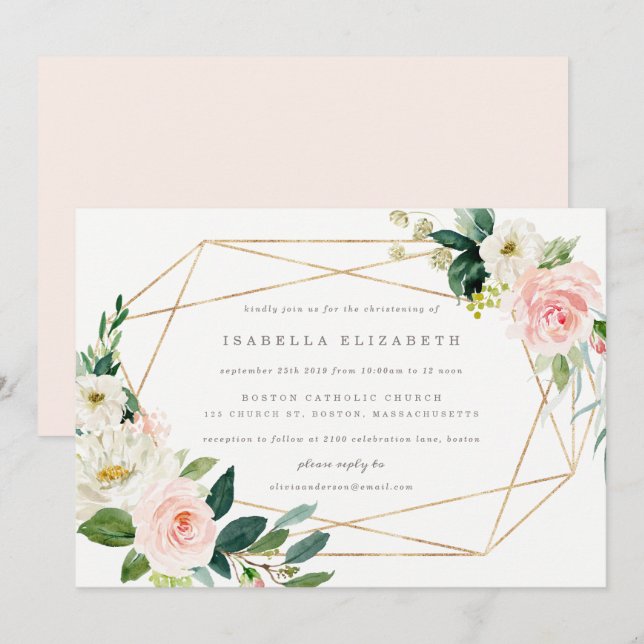 Geometric Vår Romantik Christening-inbjudan Inbjudningar (Fram/baksida)