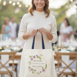 Geometric Watercolor Floral Welcome Tote Bag Tygkasse