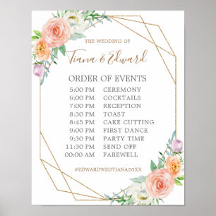 Geometric Watercolor Flowers Bröllop Schedule Sign Poster