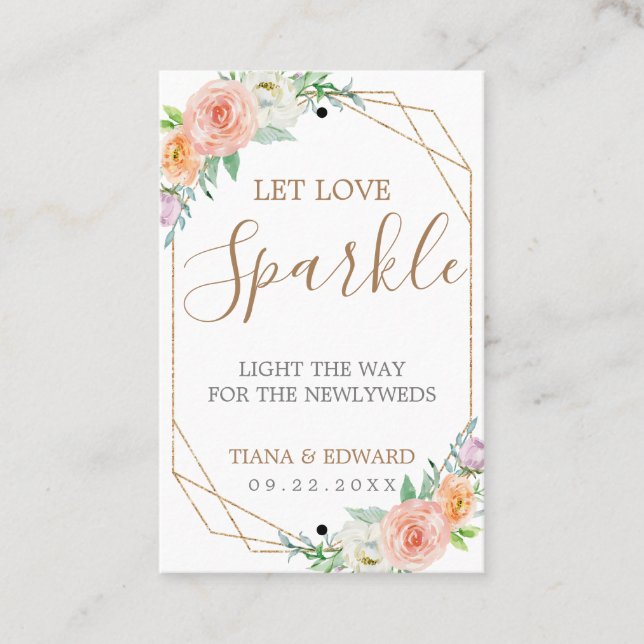 Geometric Watercolor Flowers Bröllop Sparkler Märk Visitkort (Framsida)
