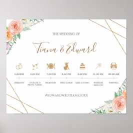 Geometric Watercolor Flowers Bröllop Timeline-teck Poster