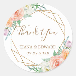 Geometric Watercolor Flowers Favor Sticker Runt Klistermärke