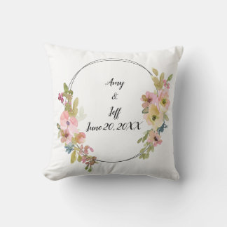 Geometric Watercolor Monogram Blommigt Bröllop Kudde