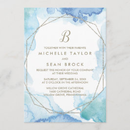 Geometric Watercolor Monogram Bröllop Inbjudningar