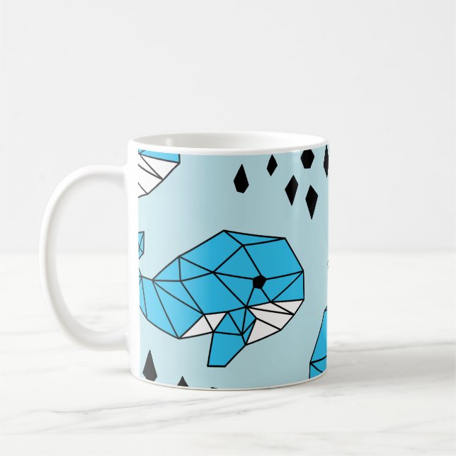 Geometric Whale: Cute Seamless Mönster Kaffemugg (Vänster)