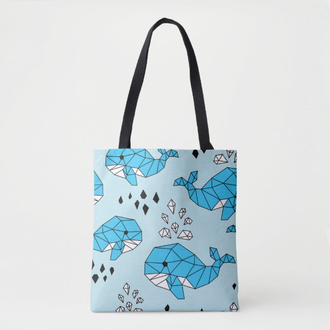 Geometric Whale: Cute Seamless Mönster Tygkasse (Framsida)