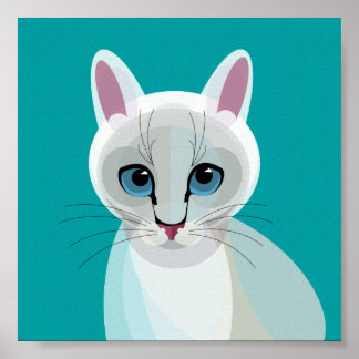 Geometric White Cat-illustration Poster