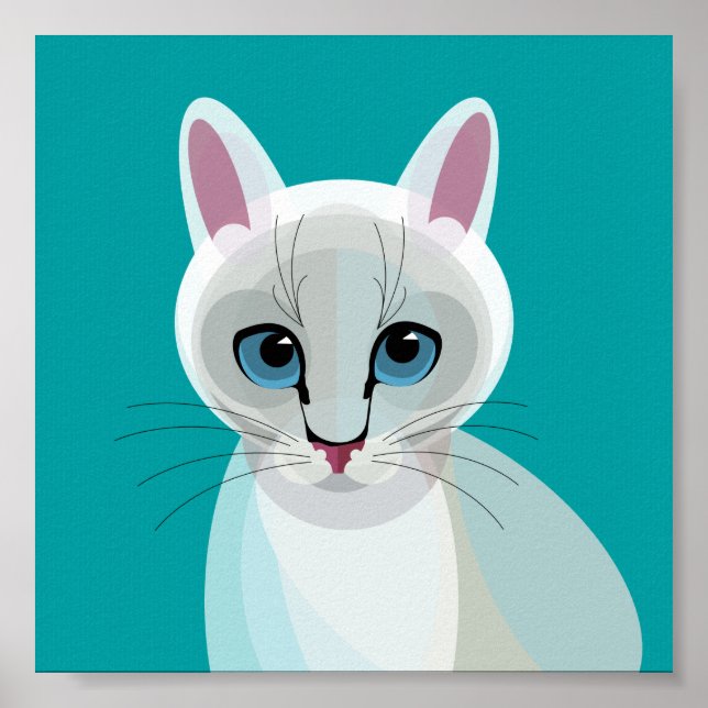 Geometric White Cat-illustration Poster (Framsidan)