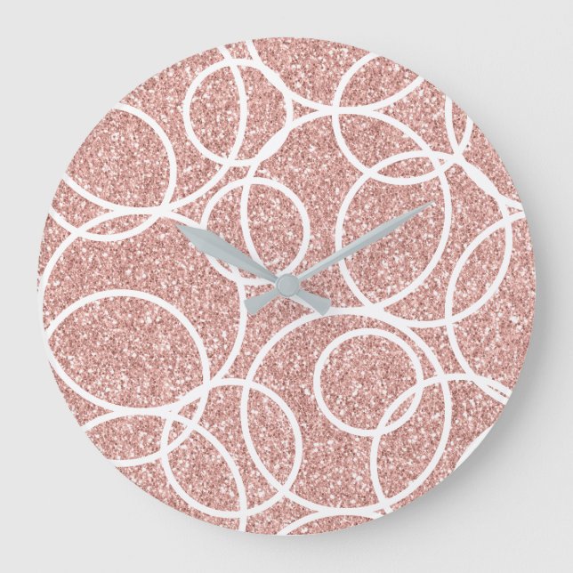 Geometric White Circle  Rosa Glitter Abstrakt Stor Klocka (Framsida)