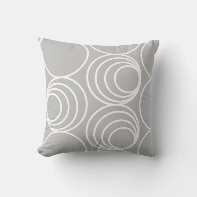 Geometric White Circle Silver Grått Modern Abstrak Kudde (Framsida)