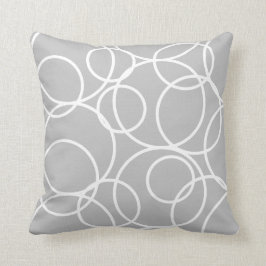 Geometric White Circles Abstrakt Modern Grått Kudde