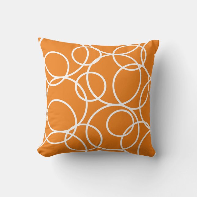 Geometric White Circles Abstrakt Orange Modern Kudde (Framsida)