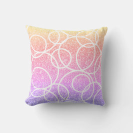 Geometric White Circles Abstrakt Rainbow Glitter Kudde