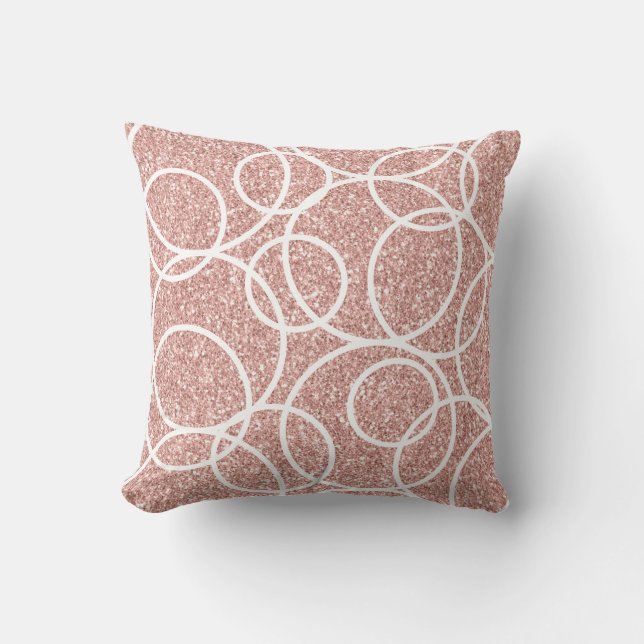 Geometric White Circles Abstrakt Rosa Glitter Kudde (Framsida)